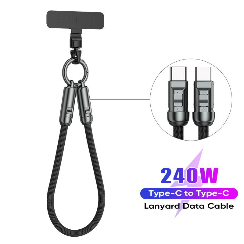 240W USB-C Fast Charging Phone Lanyard 7Mm Nylon Crossbody Wrist Strap Lanyard Data Cable 2 in 1 Smartphone Cellphone