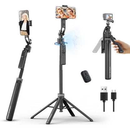 ULANZI TT23 64" Auto Face Tracking Tripod for Iphone/Android with Remote 360° Rotating Selfie Stick Follows Your Movement Facial Recognition Tripod for Iphone 17/16/15/14/13/Android/Camera/Gopro