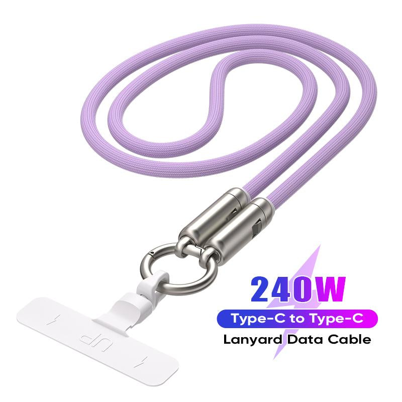 240W USB-C Fast Charging Phone Lanyard 7Mm Nylon Crossbody Wrist Strap Lanyard Data Cable 2 in 1 Smartphone Cellphone