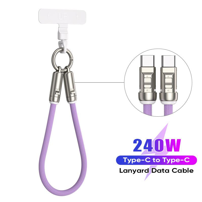 240W USB-C Fast Charging Phone Lanyard 7Mm Nylon Crossbody Wrist Strap Lanyard Data Cable 2 in 1 Smartphone Cellphone